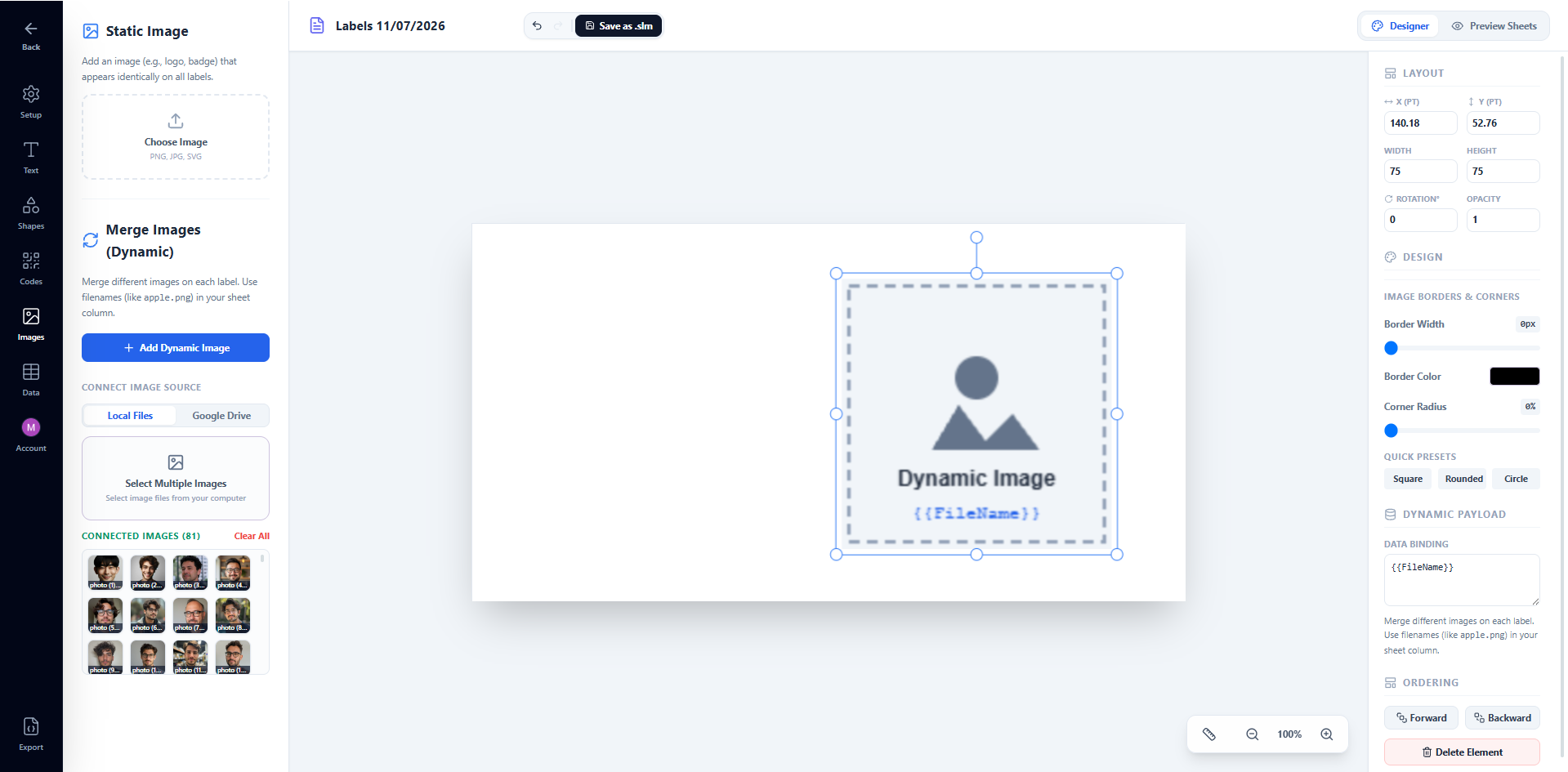 Images tab with Local Files selected showing the Select Multiple Images upload area and a grid of loaded image thumbnails below